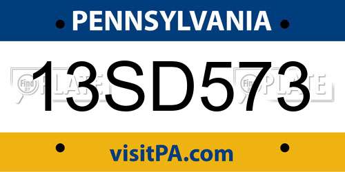 13SD573 Pennsylvania License Plate