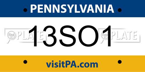 13SO1 Pennsylvania License Plate