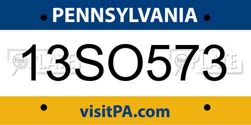 13SO573 Pennsylvania License Plate