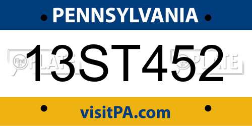 13ST452 Pennsylvania License Plate