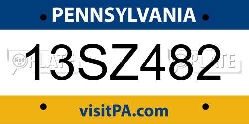13SZ482 Pennsylvania License Plate