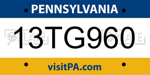 13TG960 Pennsylvania License Plate