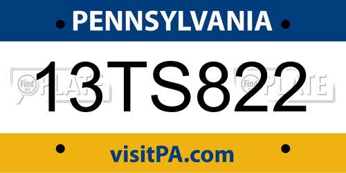 13TS822 Pennsylvania License Plate