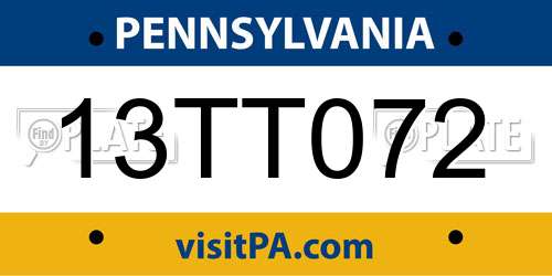 13TT072 Pennsylvania License Plate