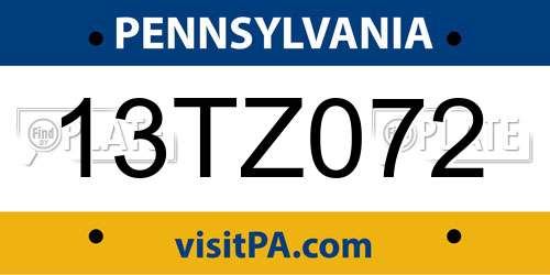 13TZ072 Pennsylvania License Plate