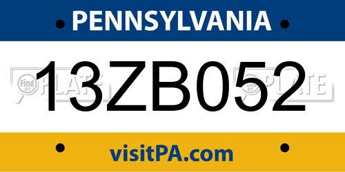 13ZB052 Pennsylvania License Plate