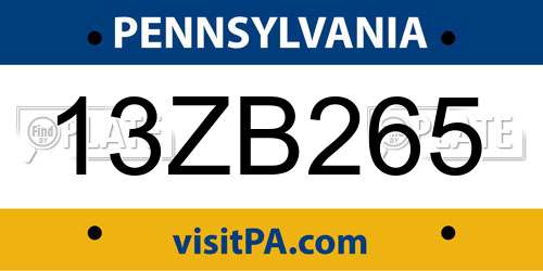 13ZB265 Pennsylvania License Plate