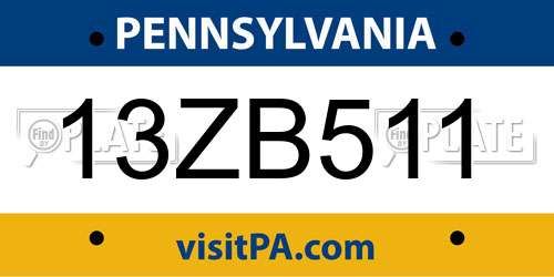 13ZB511 Pennsylvania License Plate