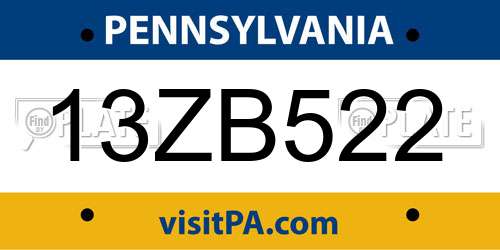 13ZB522 Pennsylvania License Plate