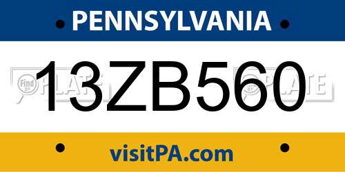 13ZB560 Pennsylvania License Plate