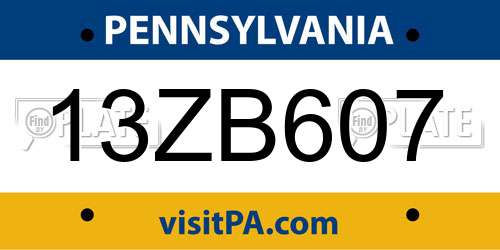 13ZB607 Pennsylvania License Plate