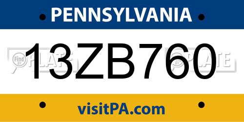 13ZB760 Pennsylvania License Plate