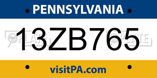 13ZB765 Pennsylvania License Plate