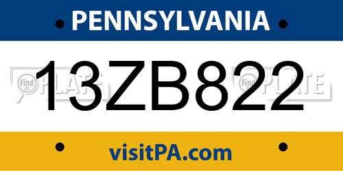 13ZB822 Pennsylvania License Plate