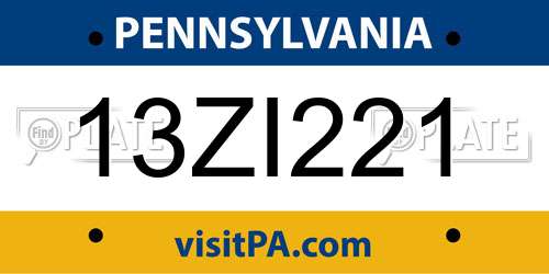 13ZI221 Pennsylvania License Plate
