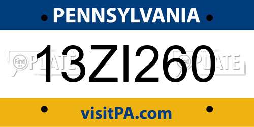 13ZI260 Pennsylvania License Plate