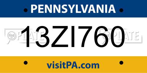 13ZI760 Pennsylvania License Plate