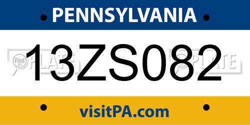 13ZS082 Pennsylvania License Plate