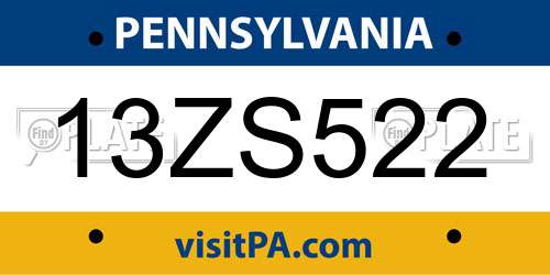 13ZS522 Pennsylvania License Plate