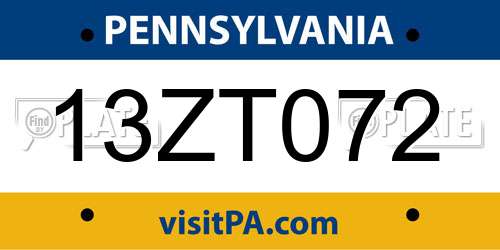 13ZT072 Pennsylvania License Plate