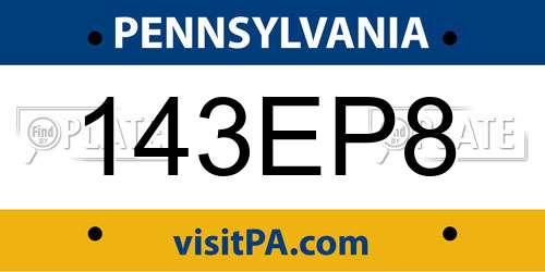 143EP8 Pennsylvania License Plate