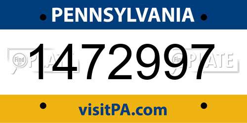 1472997 Pennsylvania License Plate