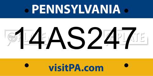 14AS247 Pennsylvania License Plate