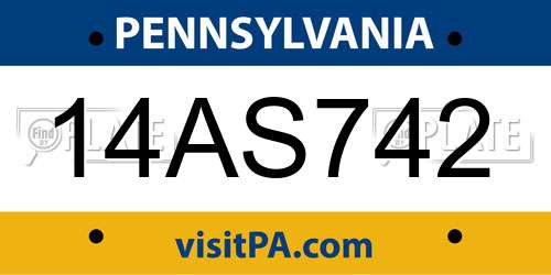 14AS742 Pennsylvania License Plate