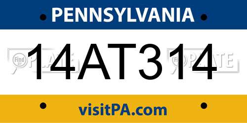 14AT314 Pennsylvania License Plate