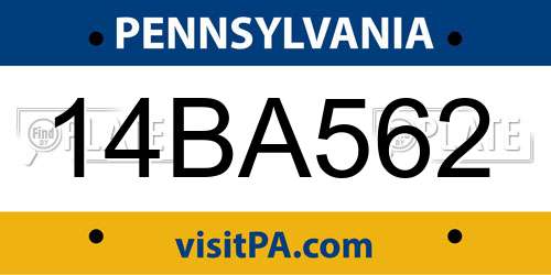 14BA562 Pennsylvania License Plate
