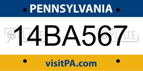 14BA567 Pennsylvania License Plate