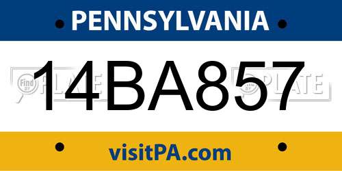 14BA857 Pennsylvania License Plate