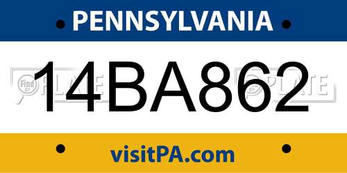 14BA862 Pennsylvania License Plate