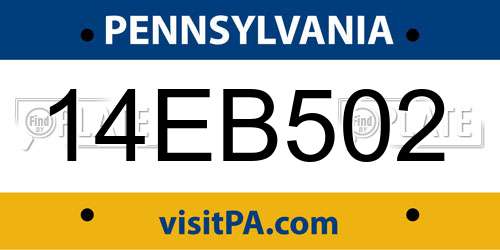 14EB502 Pennsylvania License Plate