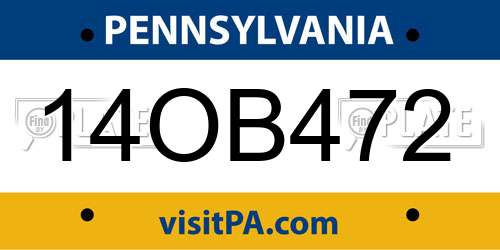 14OB472 Pennsylvania License Plate
