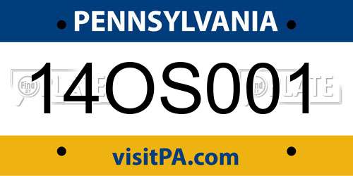 14OS001 Pennsylvania License Plate