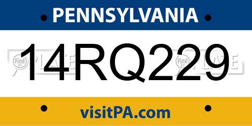 14RQ229 Pennsylvania License Plate