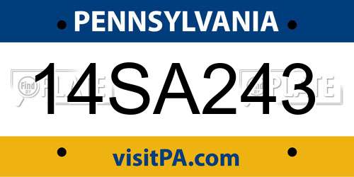 14SA243 Pennsylvania License Plate