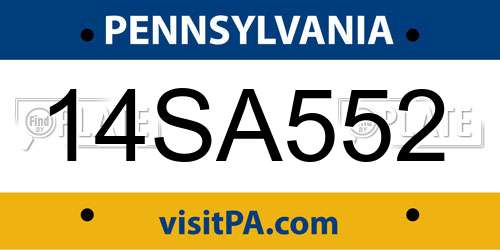 14SA552 Pennsylvania License Plate