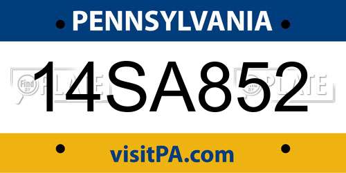 14SA852 Pennsylvania License Plate