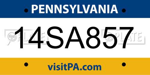 14SA857 Pennsylvania License Plate