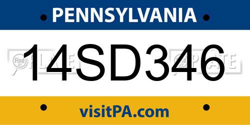 14SD346 Pennsylvania License Plate