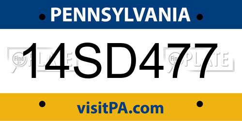 14SD477 Pennsylvania License Plate