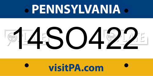 14SO422 Pennsylvania License Plate