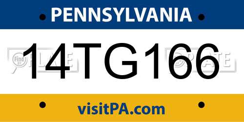 14TG166 Pennsylvania License Plate