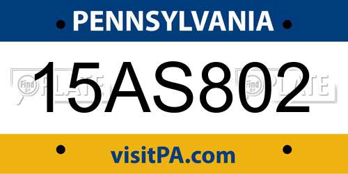 15AS802 Pennsylvania License Plate