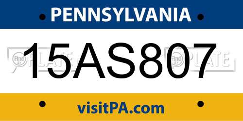 15AS807 Pennsylvania License Plate