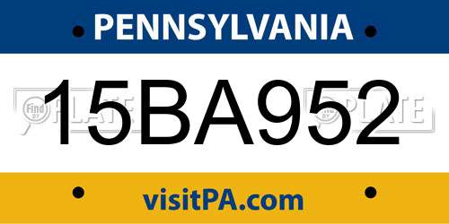15BA952 Pennsylvania License Plate