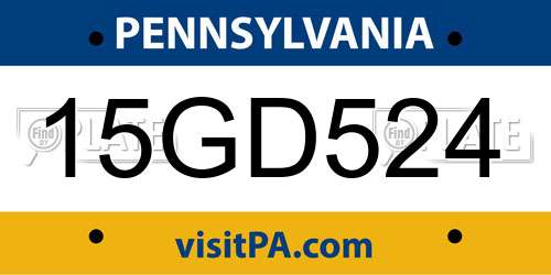 15GD524 Pennsylvania License Plate