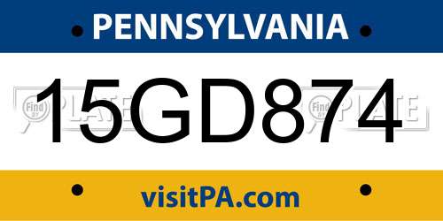 15GD874 Pennsylvania License Plate